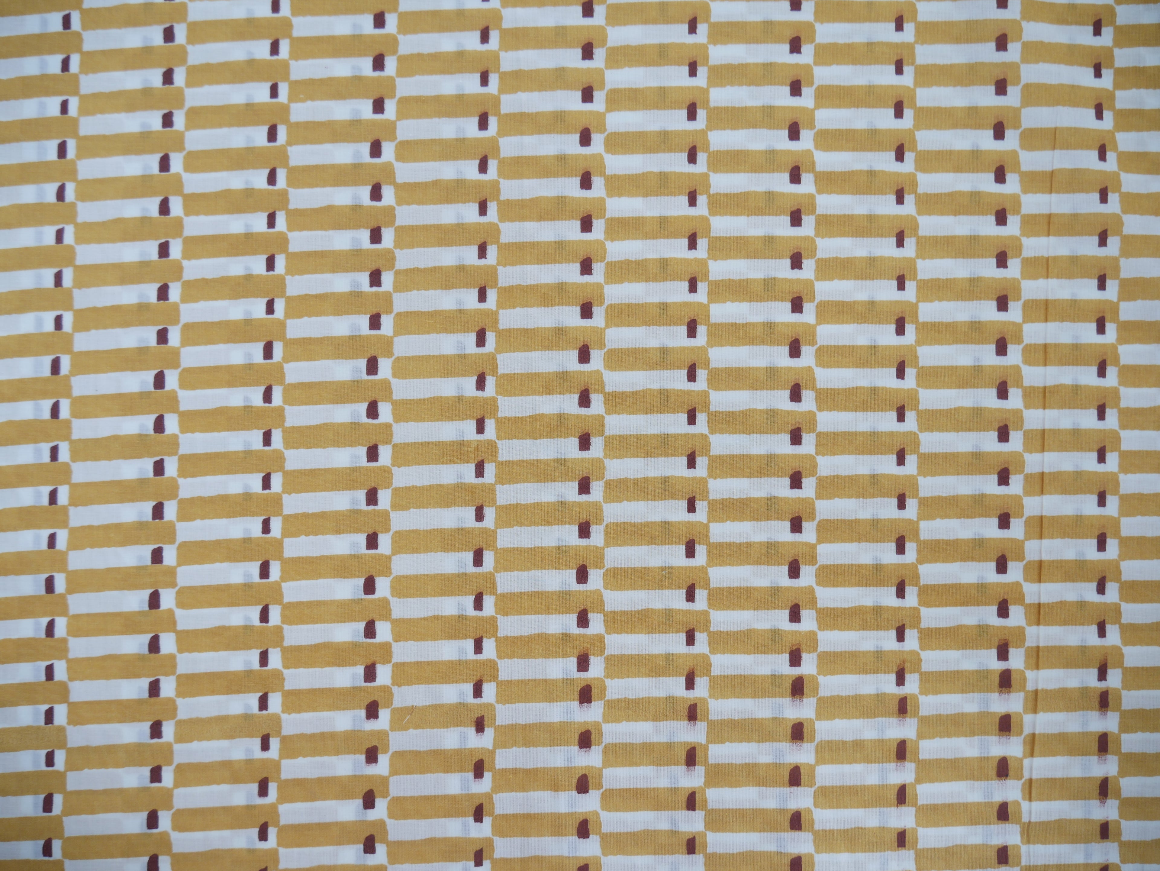 Handcrafted Cotton Block Printed Fabric - Tiles in Yellow-Cotton Fabric-Flying Bobbins Haberdashery