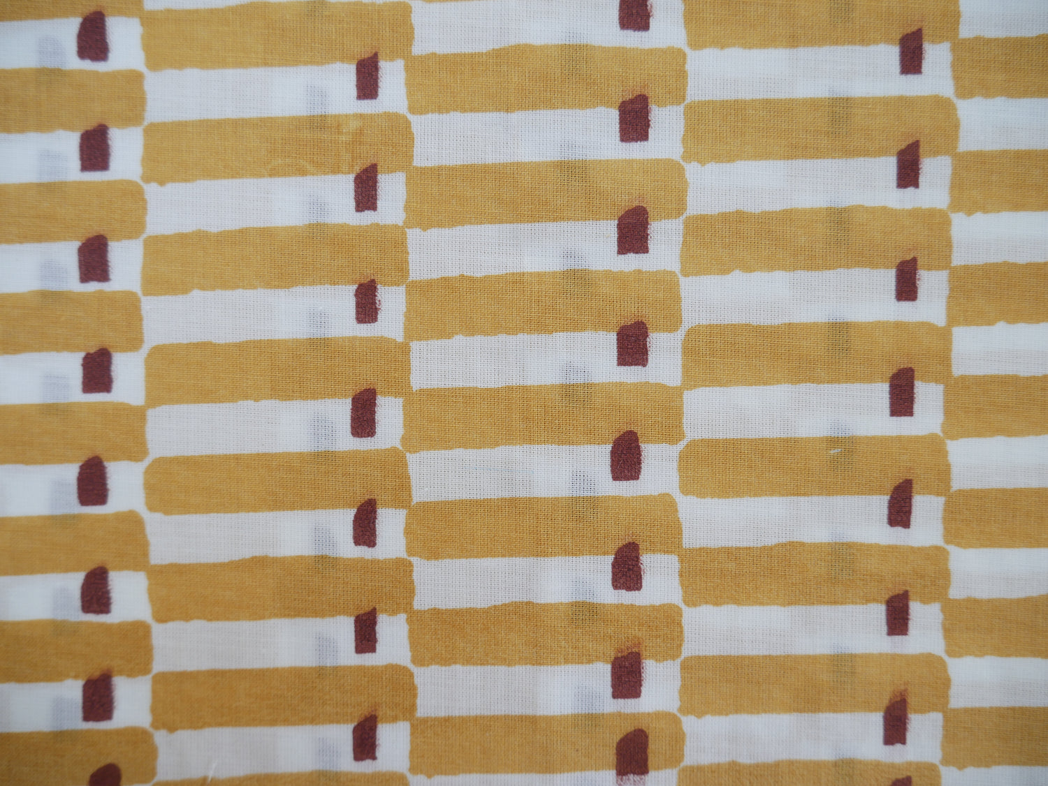 Handcrafted Cotton Block Printed Fabric - Tiles in Yellow-Cotton Fabric-Flying Bobbins Haberdashery