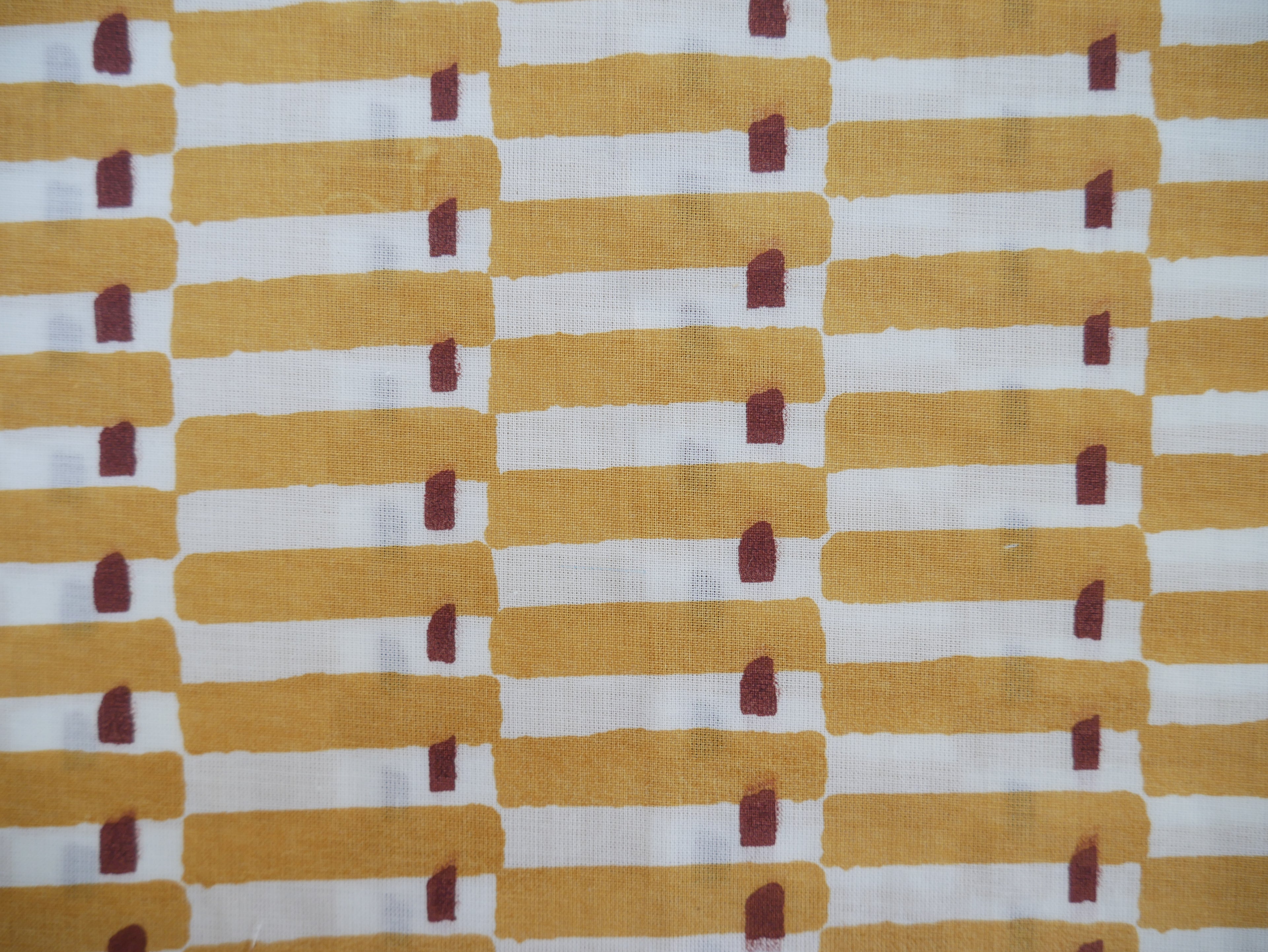 Handcrafted Cotton Block Printed Fabric - Tiles in Yellow-Cotton Fabric-Flying Bobbins Haberdashery