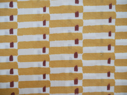 Handcrafted Cotton Block Printed Fabric - Tiles in Yellow-Cotton Fabric-Flying Bobbins Haberdashery