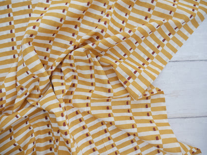 Handcrafted Cotton Block Printed Fabric - Tiles in Yellow-Cotton Fabric-Flying Bobbins Haberdashery