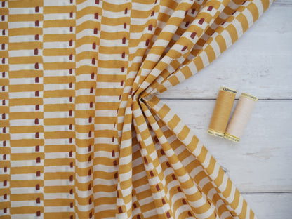 Handcrafted Cotton Block Printed Fabric - Tiles in Yellow-Cotton Fabric-Flying Bobbins Haberdashery