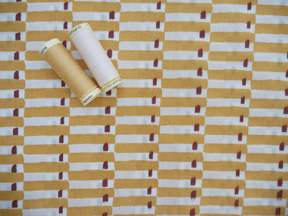 Handcrafted Cotton Block Printed Fabric - Tiles in Yellow-Cotton Fabric-Flying Bobbins Haberdashery