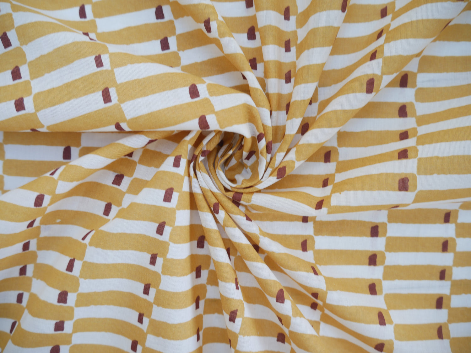 Handcrafted Cotton Block Printed Fabric - Tiles in Yellow-Cotton Fabric-Flying Bobbins Haberdashery