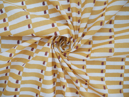 Handcrafted Cotton Block Printed Fabric - Tiles in Yellow-Cotton Fabric-Flying Bobbins Haberdashery