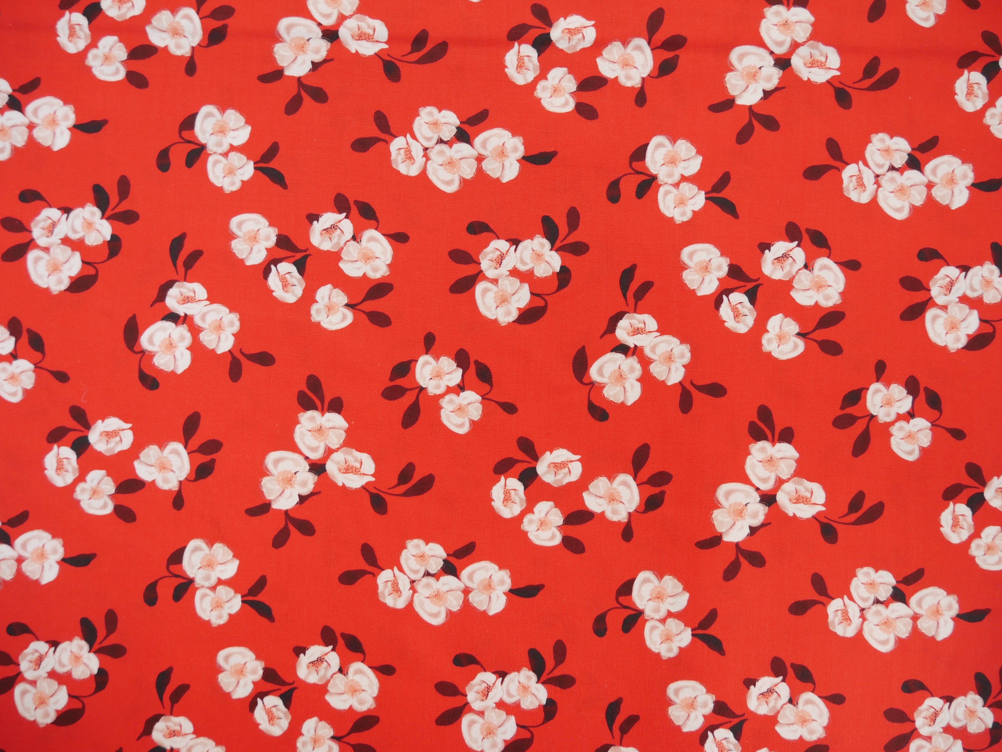 Blooms &amp; Bows Printed Cotton by Camelot - Scattered Florals in Red-Cotton Fabric-Flying Bobbins Haberdashery