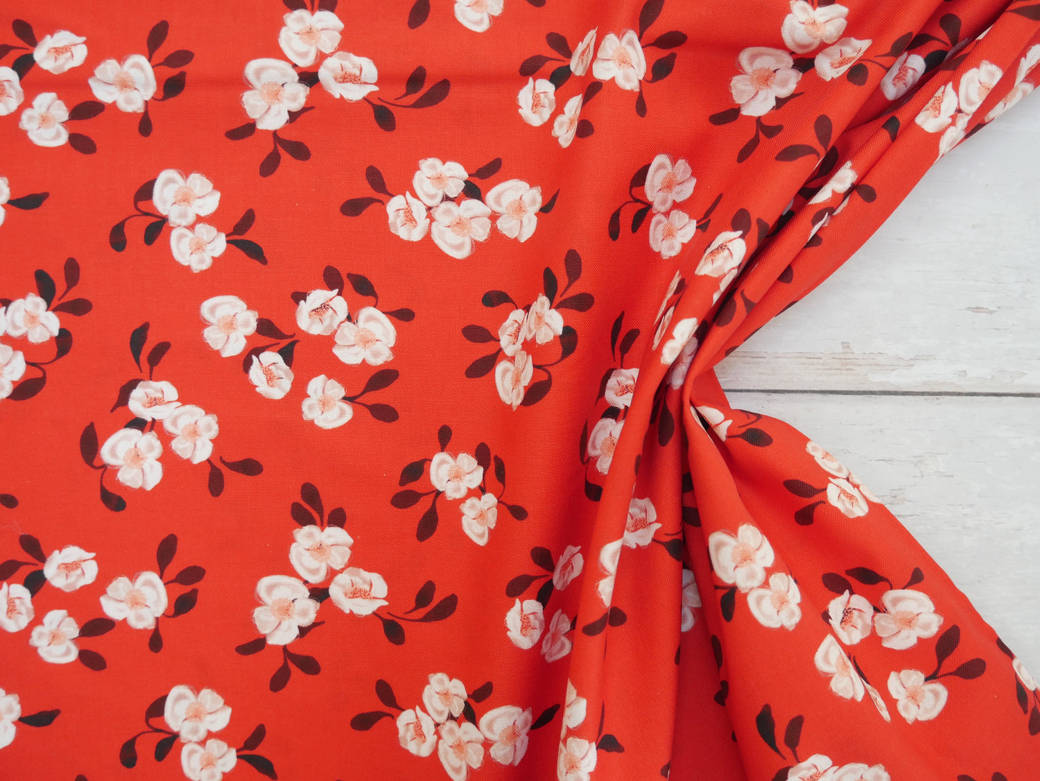 Blooms &amp; Bows Printed Cotton by Camelot - Scattered Florals in Red-Cotton Fabric-Flying Bobbins Haberdashery
