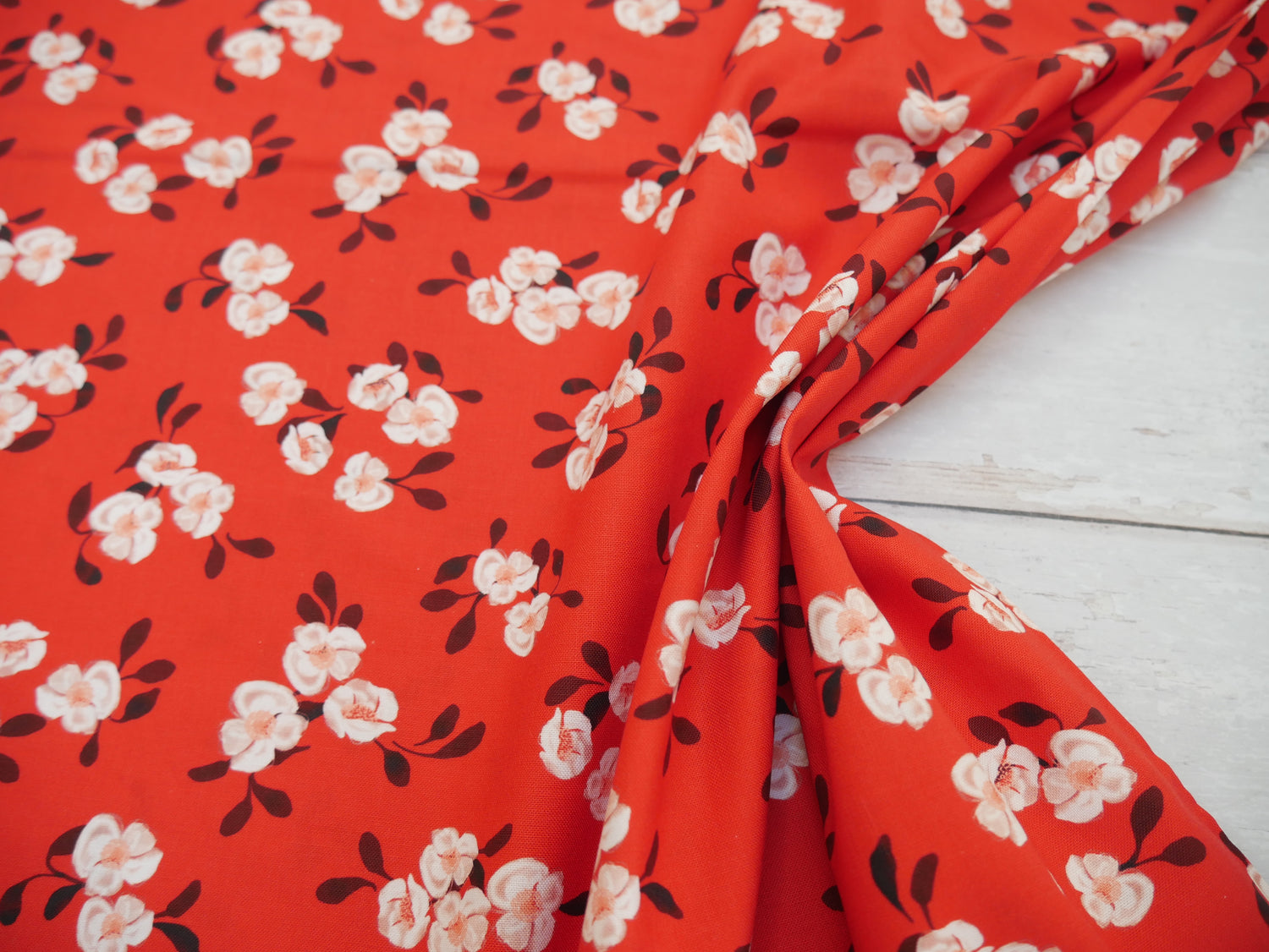 Blooms &amp; Bows Printed Cotton by Camelot - Scattered Florals in Red-Cotton Fabric-Flying Bobbins Haberdashery