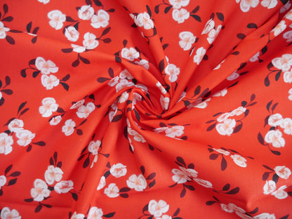 Blooms &amp; Bows Printed Cotton by Camelot - Scattered Florals in Red-Cotton Fabric-Flying Bobbins Haberdashery