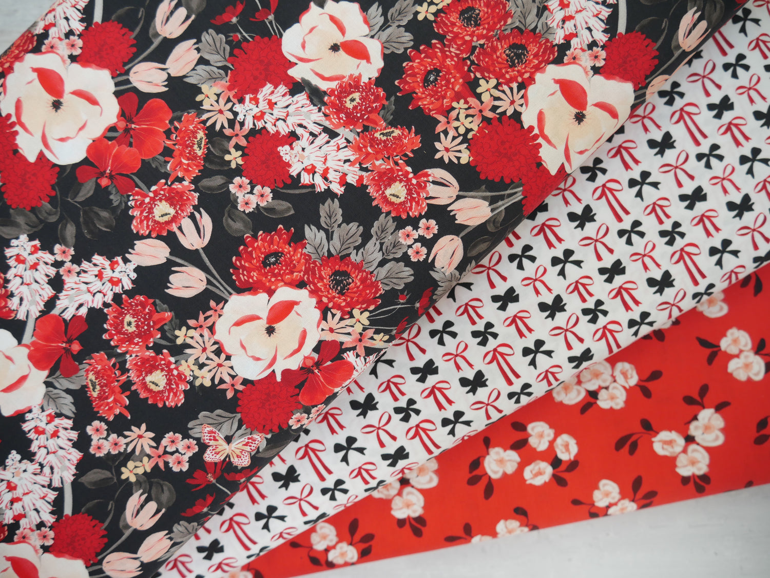 Blooms &amp; Bows Printed Cotton by Camelot - Sweetheart Bows in Cream-Cotton Fabric-Flying Bobbins Haberdashery