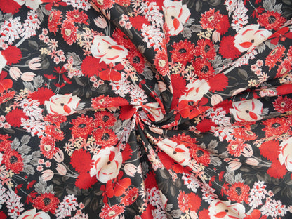 Blooms &amp; Bows Printed Cotton by Camelot - Flourishing Blooms in Black-Cotton Fabric-Flying Bobbins Haberdashery