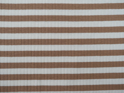 Yarn Dyed Rib Jersey in Tan-Cotton Fabric-Flying Bobbins Haberdashery