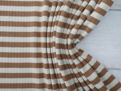 Yarn Dyed Rib Jersey in Tan-Cotton Fabric-Flying Bobbins Haberdashery