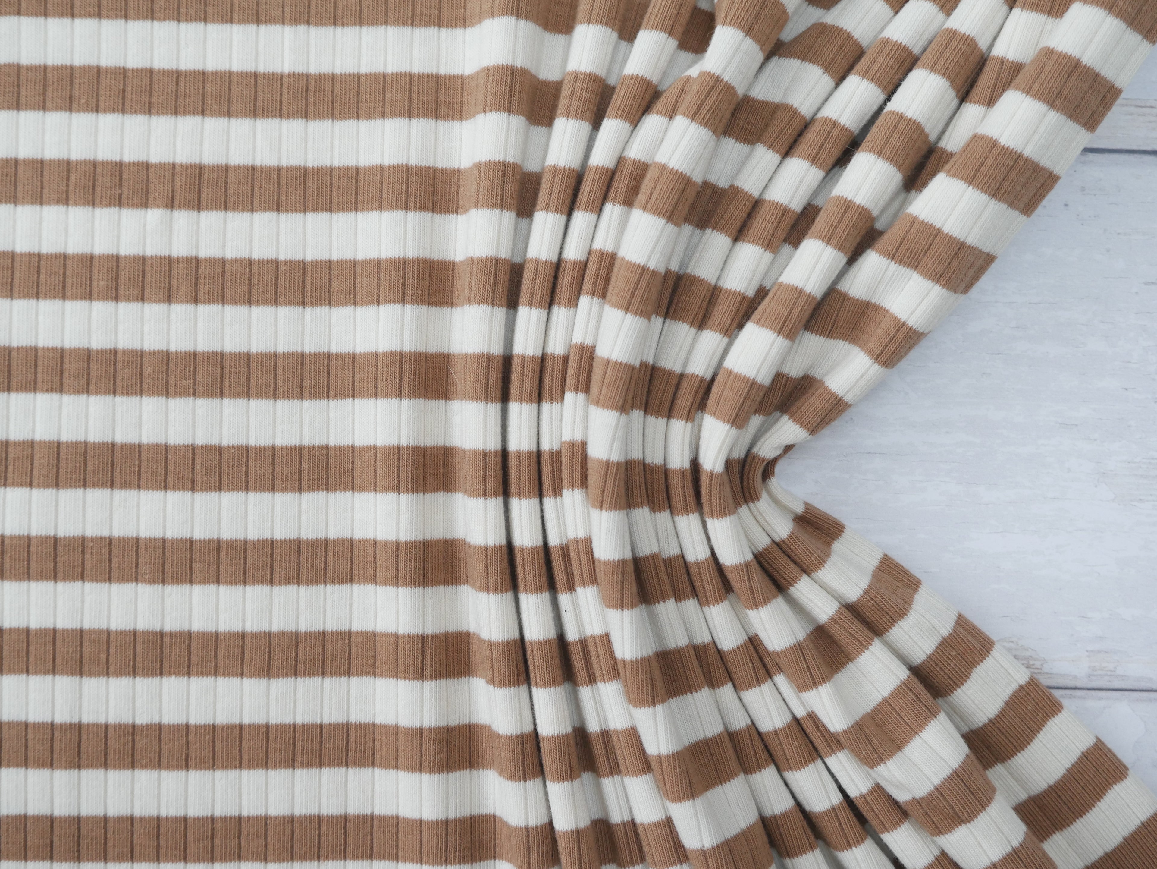 Yarn Dyed Rib Jersey in Tan-Cotton Fabric-Flying Bobbins Haberdashery