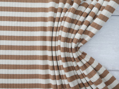 Yarn Dyed Rib Jersey in Tan-Cotton Fabric-Flying Bobbins Haberdashery