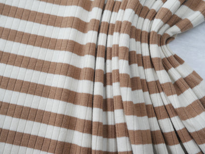 Yarn Dyed Rib Jersey in Tan-Cotton Fabric-Flying Bobbins Haberdashery