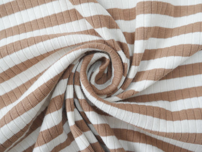 Yarn Dyed Rib Jersey in Tan-Cotton Fabric-Flying Bobbins Haberdashery
