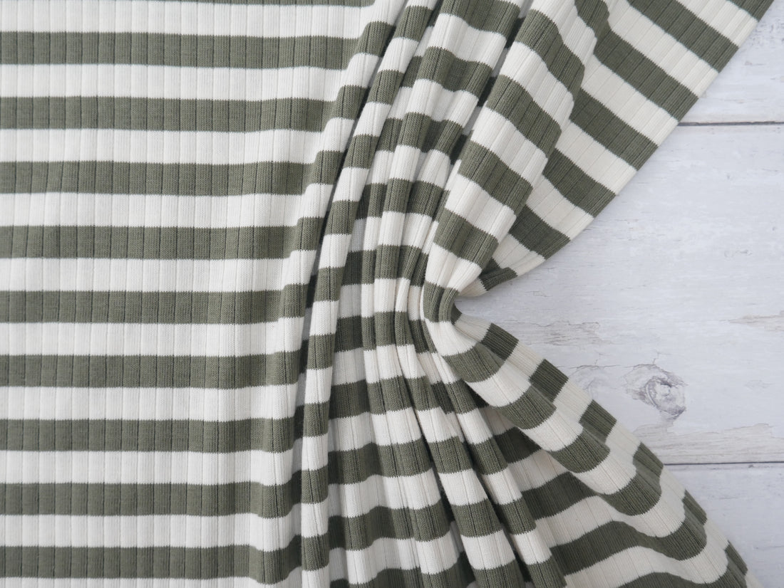 Yarn Dyed Rib Jersey in Dark Sage-Cotton Fabric-Flying Bobbins Haberdashery