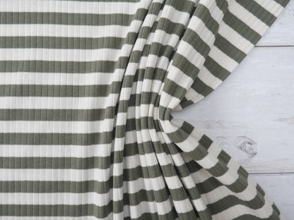 Yarn Dyed Rib Jersey in Dark Sage-Cotton Fabric-Flying Bobbins Haberdashery