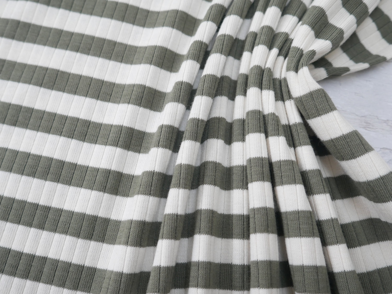 Yarn Dyed Rib Jersey in Dark Sage-Cotton Fabric-Flying Bobbins Haberdashery