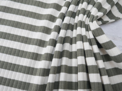 Yarn Dyed Rib Jersey in Dark Sage-Cotton Fabric-Flying Bobbins Haberdashery