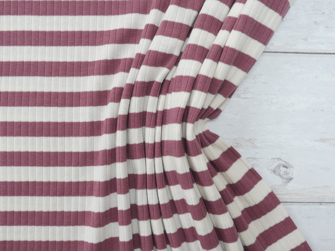 Yarn Dyed Rib Jersey in Dark Rose-Cotton Fabric-Flying Bobbins Haberdashery