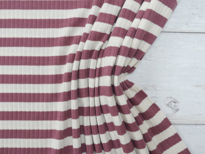 Yarn Dyed Rib Jersey in Dark Rose-Cotton Fabric-Flying Bobbins Haberdashery