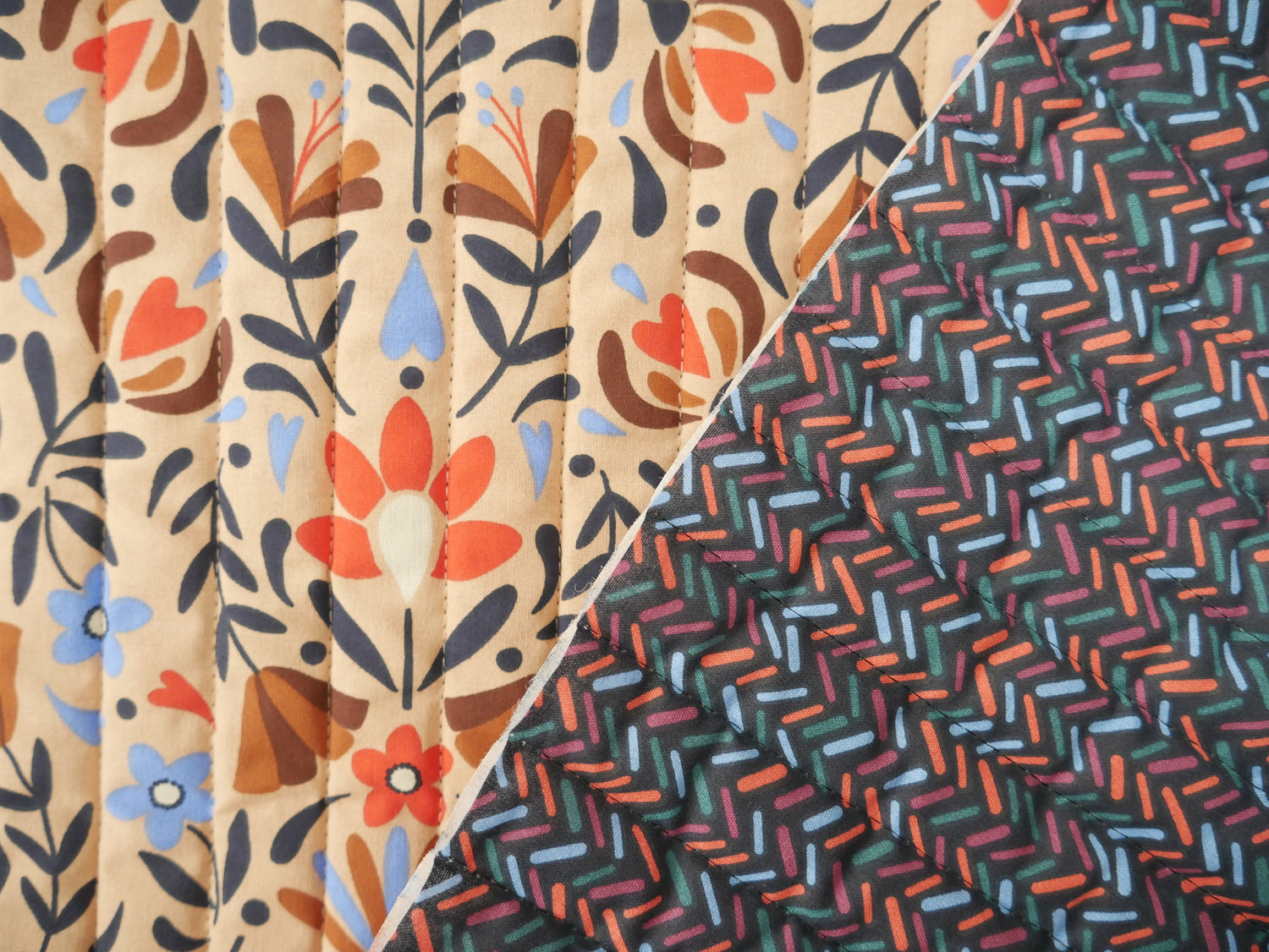 French Reversible Quilted Cotton in Lafleur Print-Viscose Challis-Flying Bobbins Haberdashery