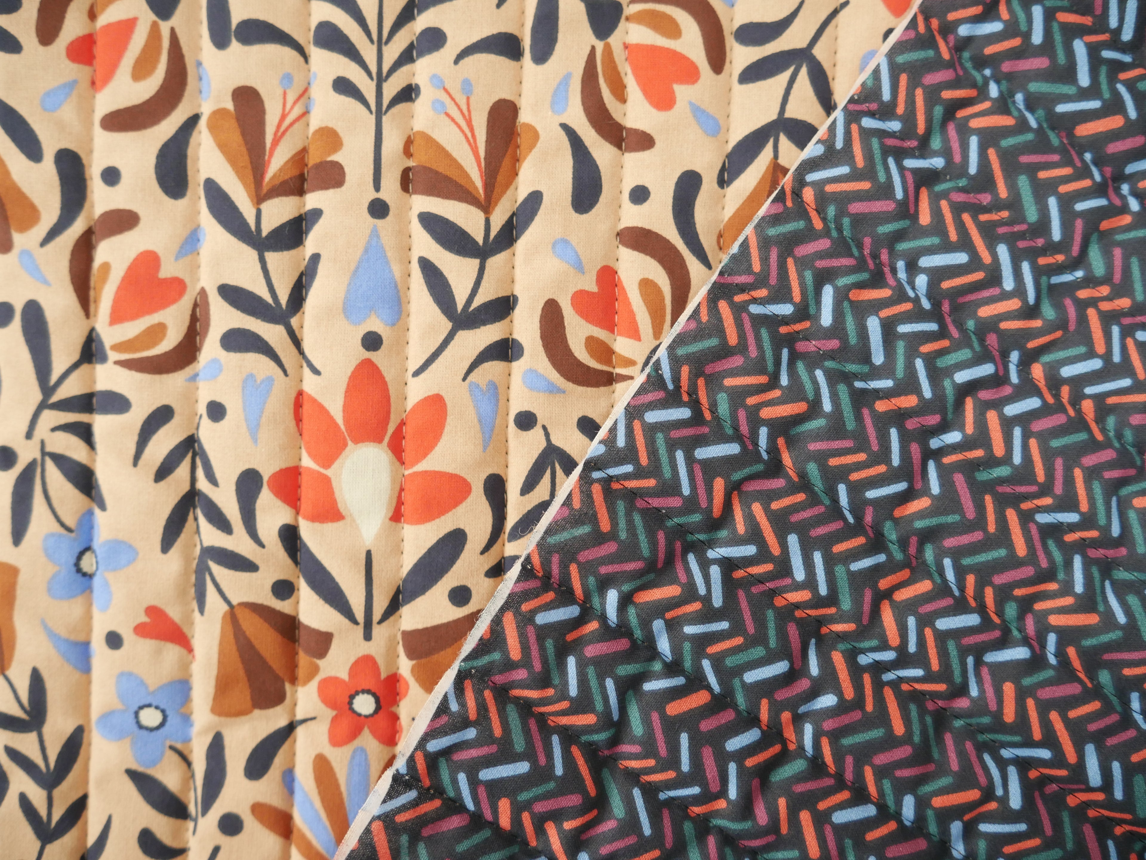 French Reversible Quilted Cotton in Lafleur Print-Viscose Challis-Flying Bobbins Haberdashery