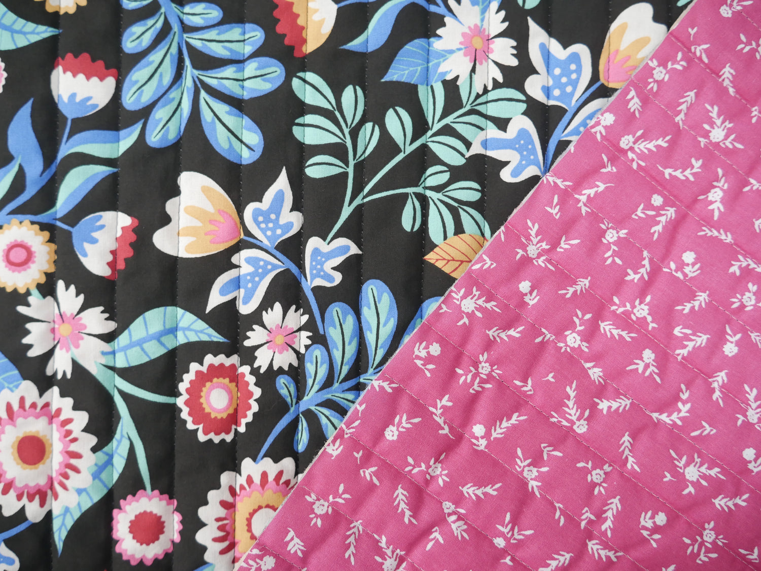French Reversible Quilted Cotton in Kaleria Print-Viscose Challis-Flying Bobbins Haberdashery