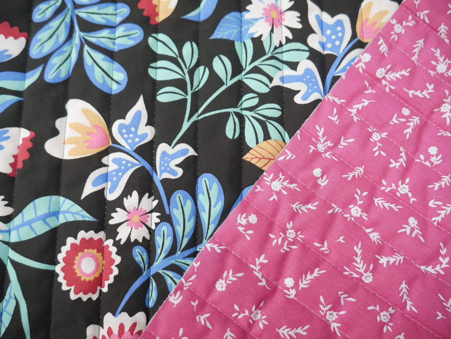 French Reversible Quilted Cotton in Kaleria Print-Viscose Challis-Flying Bobbins Haberdashery