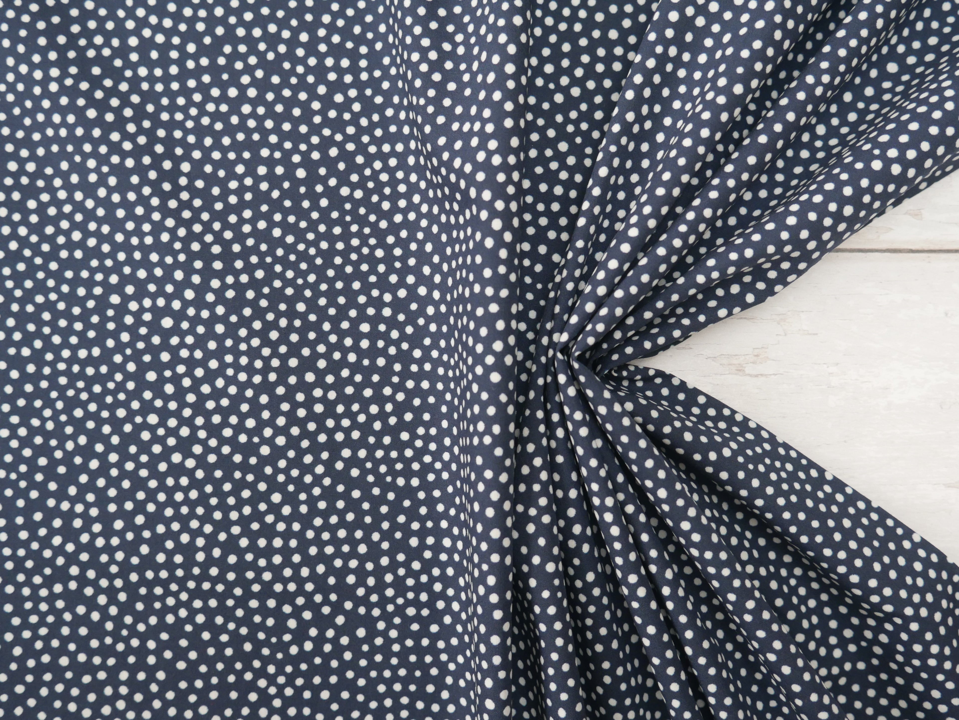 Lady McElroy Dotty About Dots Cotton Lawn in Navy-Viscose Challis-Flying Bobbins Haberdashery
