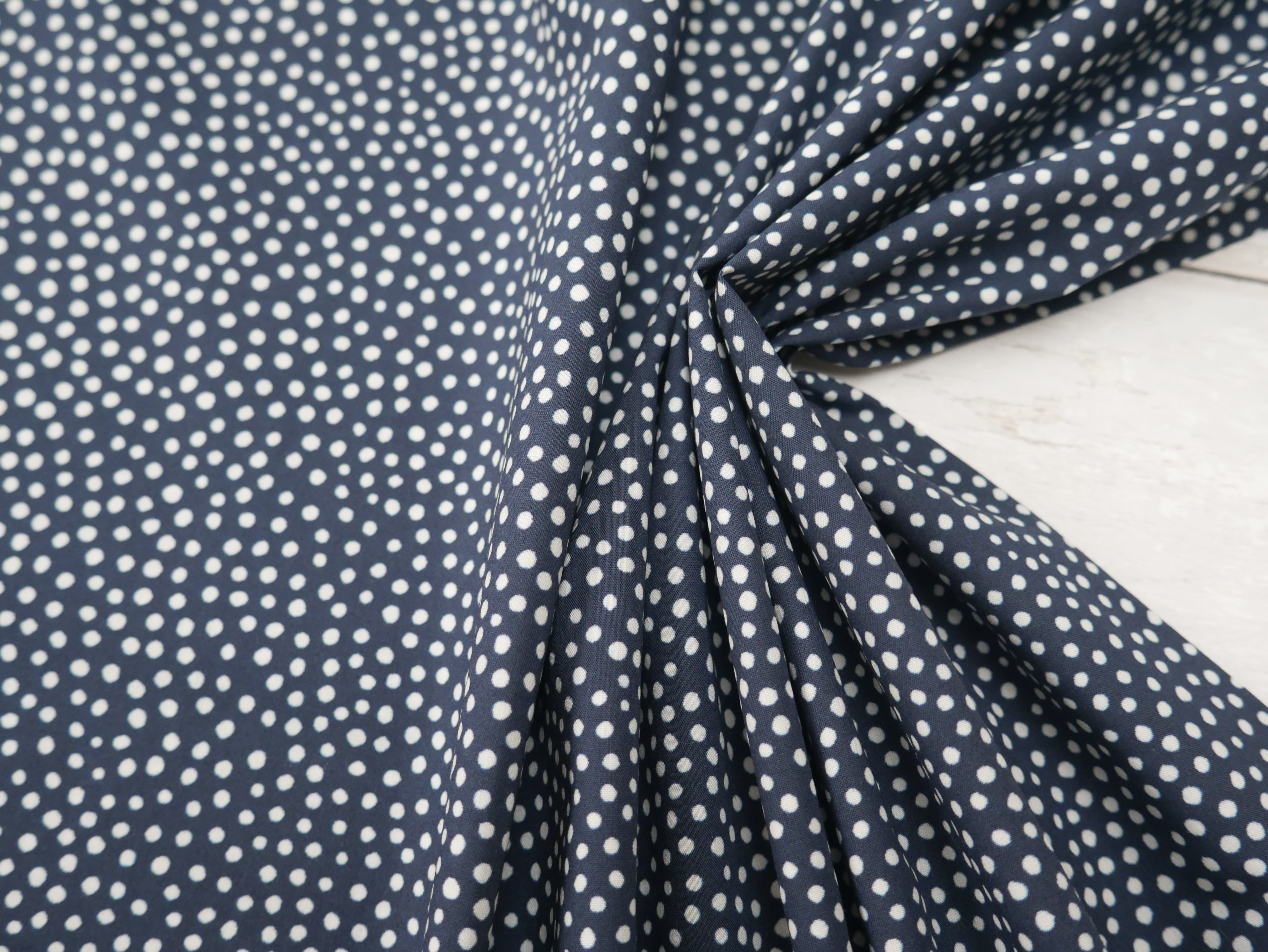 Lady McElroy Dotty About Dots Cotton Lawn in Navy-Viscose Challis-Flying Bobbins Haberdashery