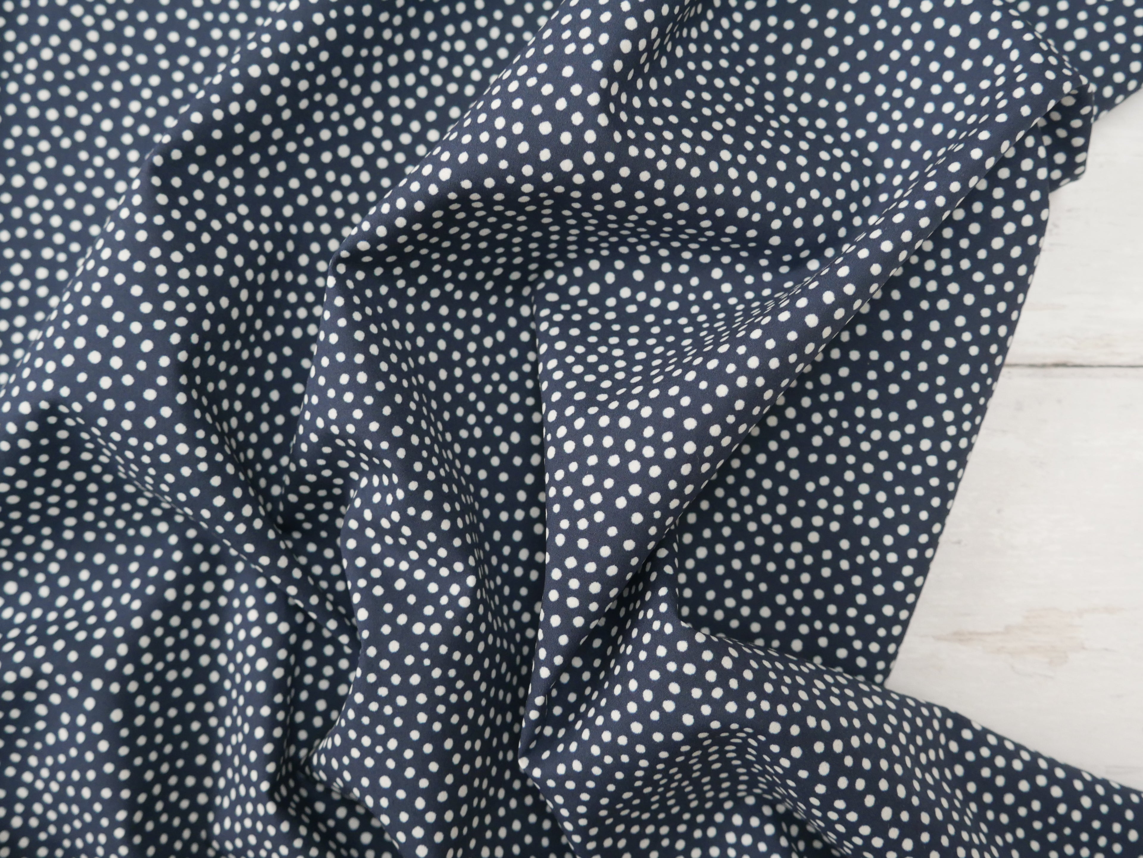 Lady McElroy Dotty About Dots Cotton Lawn in Navy-Viscose Challis-Flying Bobbins Haberdashery