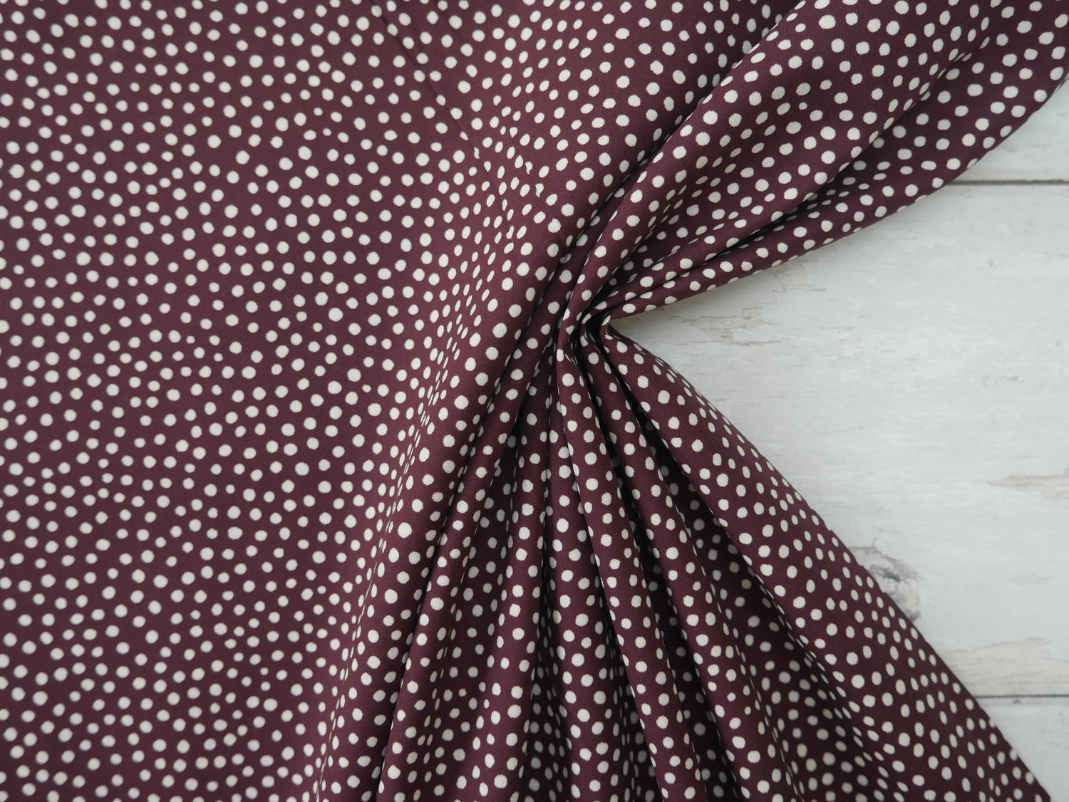 Lady McElroy Dotty About Dots Cotton Lawn in Claret-Viscose Challis-Flying Bobbins Haberdashery