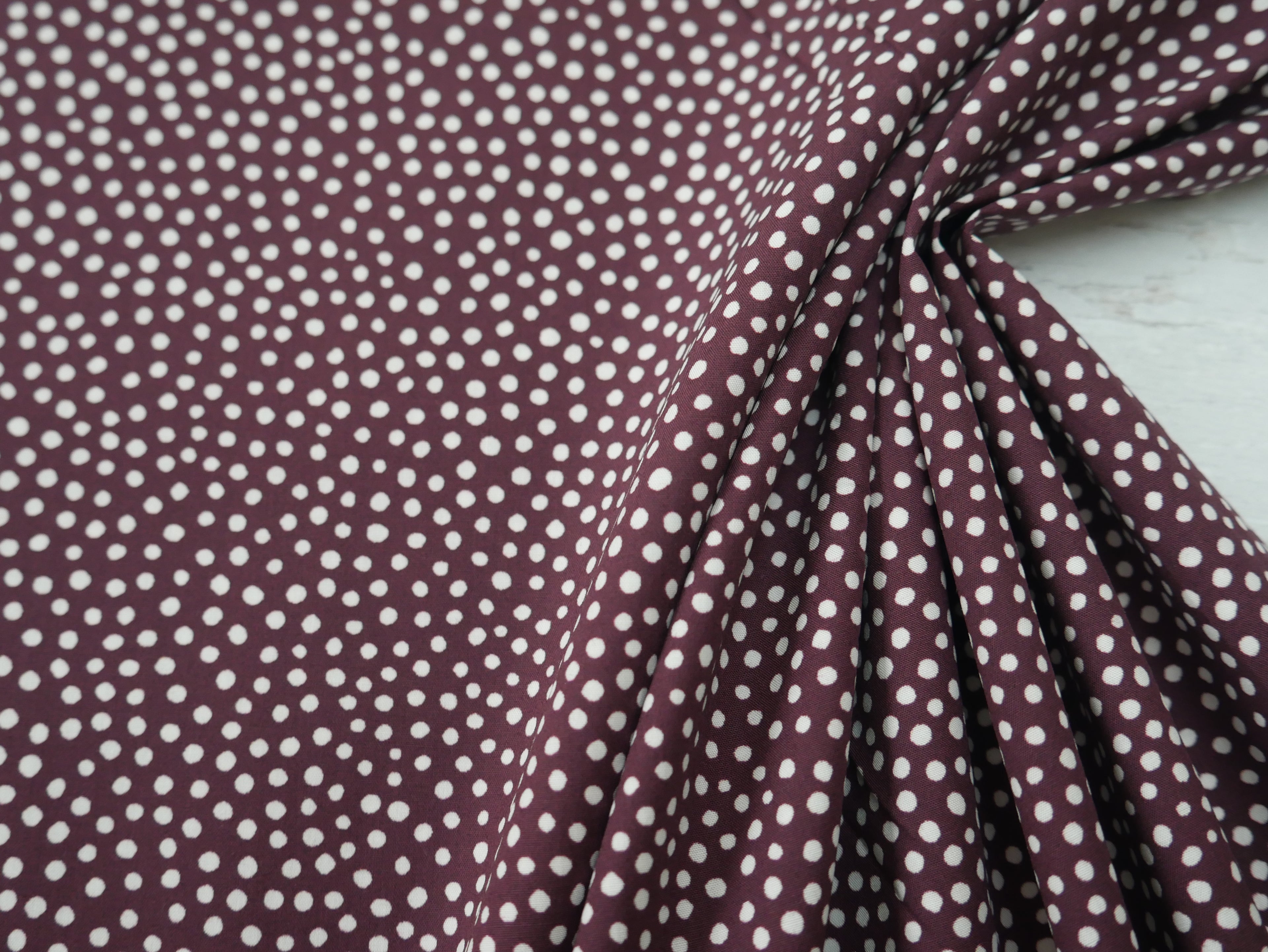 Lady McElroy Dotty About Dots Cotton Lawn in Claret-Viscose Challis-Flying Bobbins Haberdashery