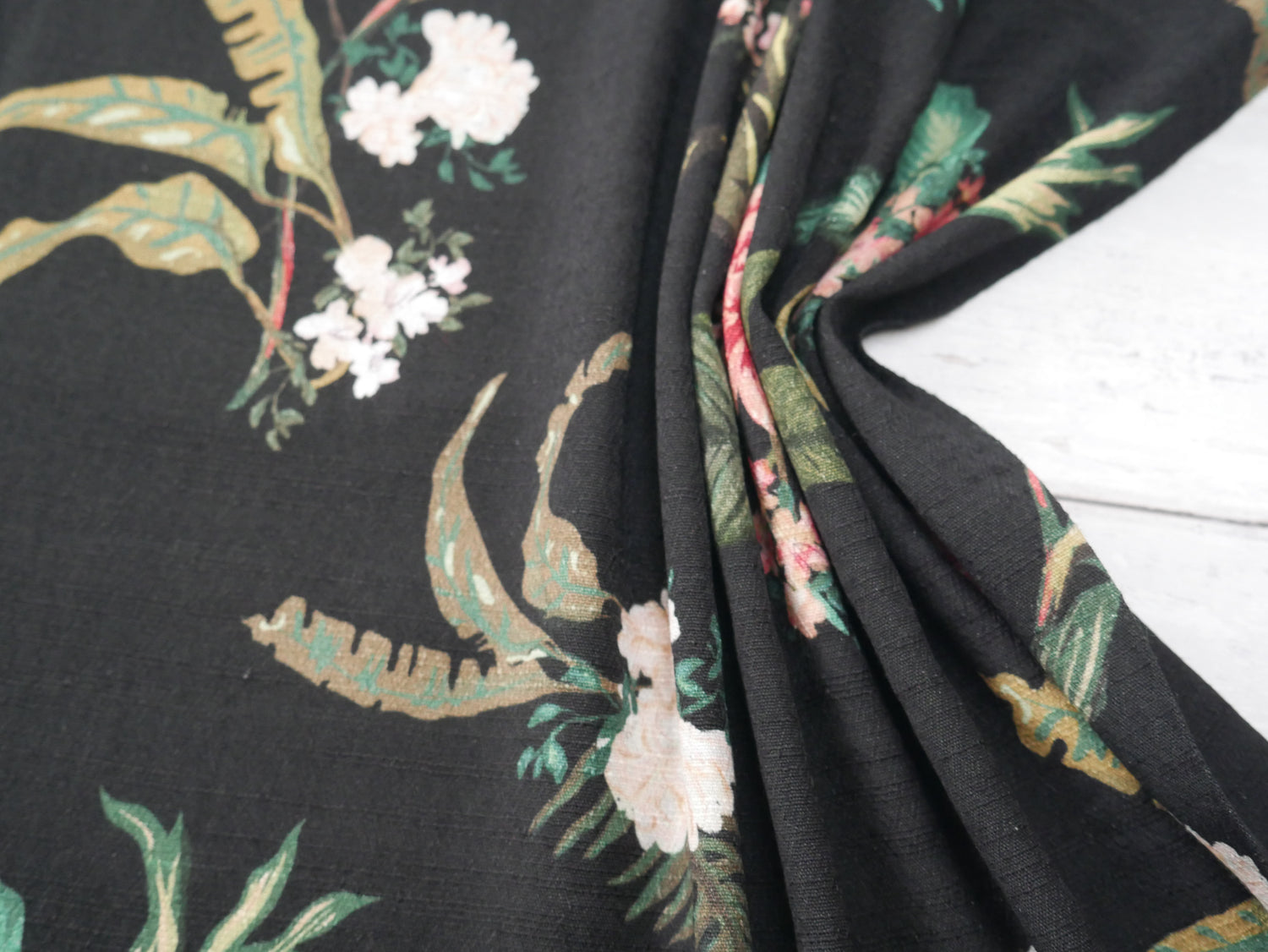 Lady McElroy Dame Fleur Linen-Look Crepe in Black-Viscose Crepe-Flying Bobbins Haberdashery