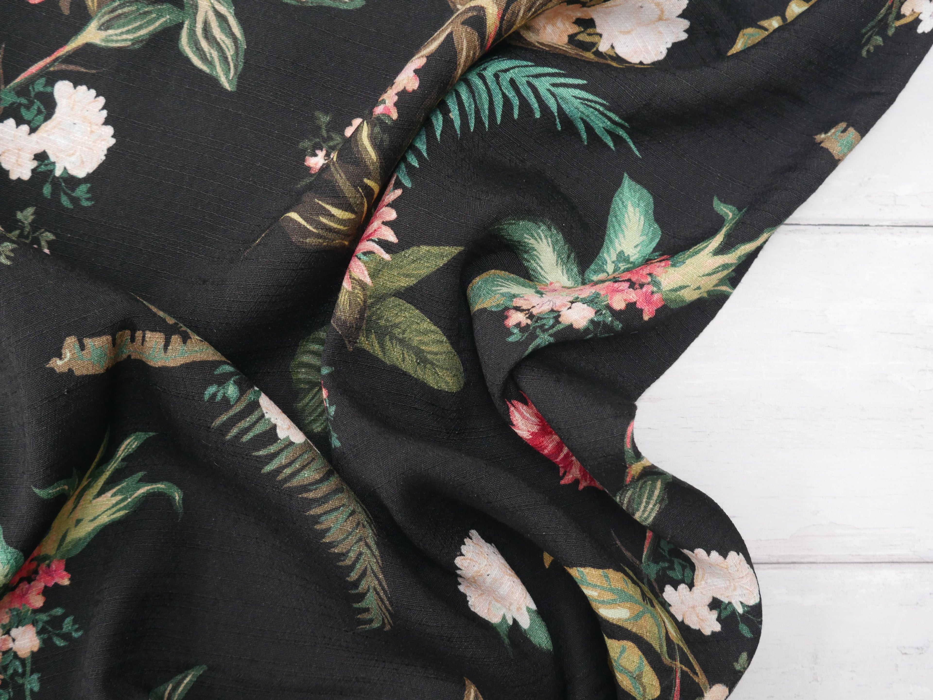 Lady McElroy Dame Fleur Linen-Look Crepe in Black-Viscose Crepe-Flying Bobbins Haberdashery