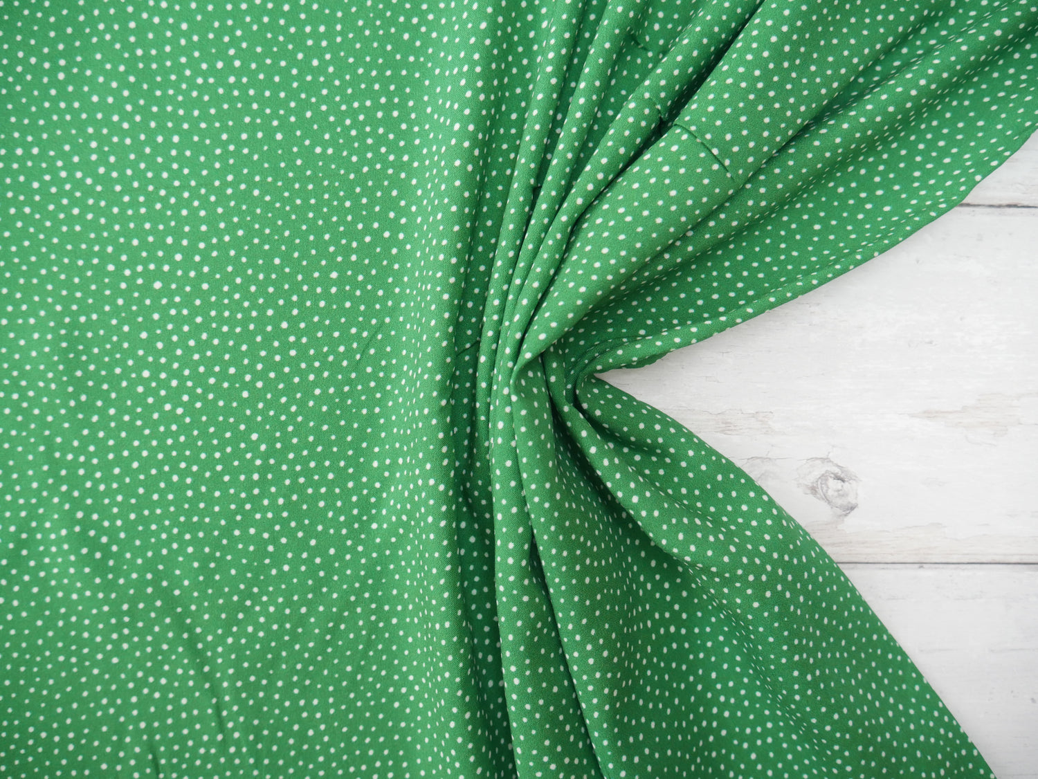 Lady McElroy Raining Dots Viscose Challis Lawn in Emerald-Viscose Challis-Flying Bobbins Haberdashery