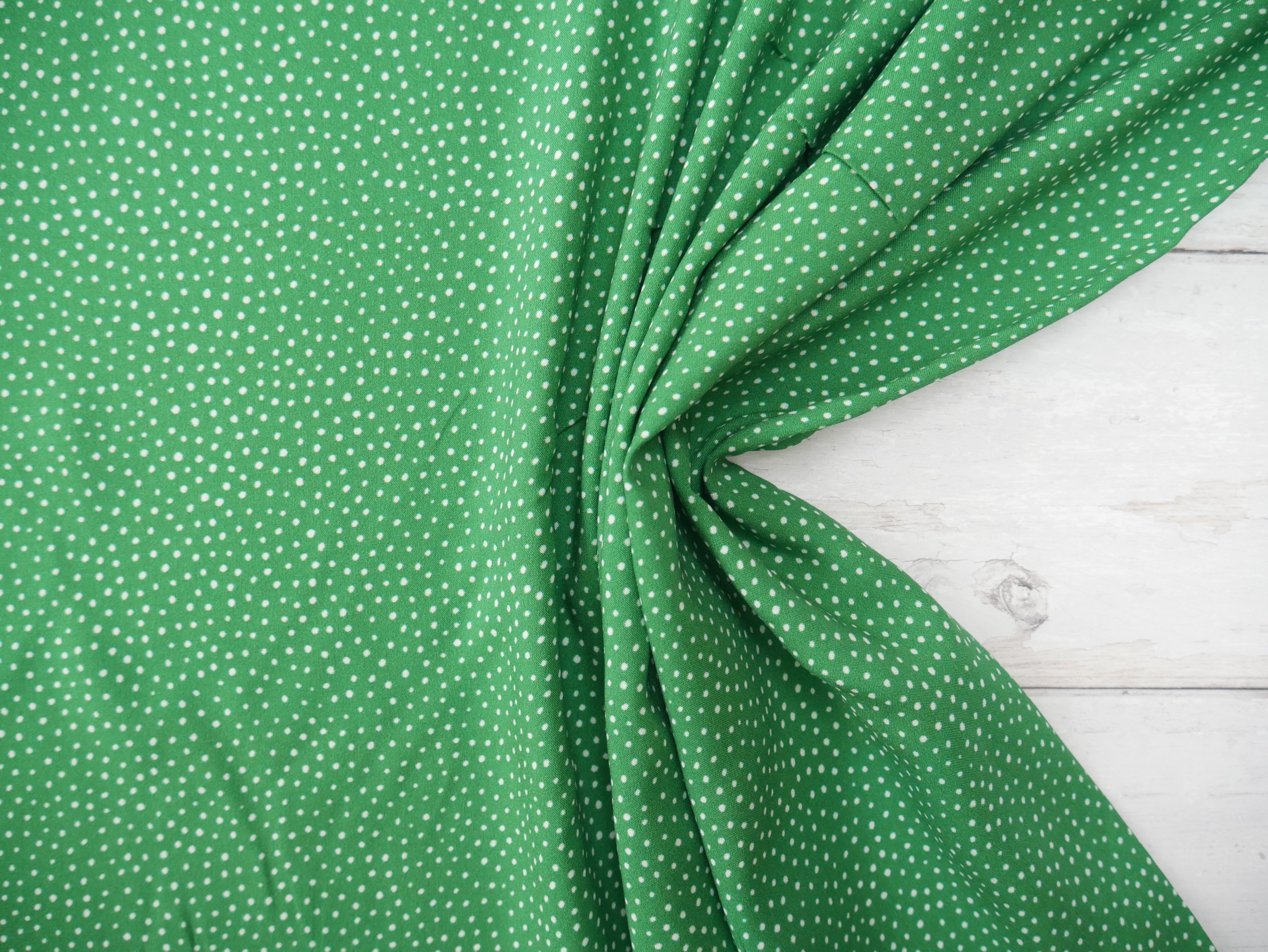 Lady McElroy Raining Dots Viscose Challis Lawn in Emerald-Viscose Challis-Flying Bobbins Haberdashery