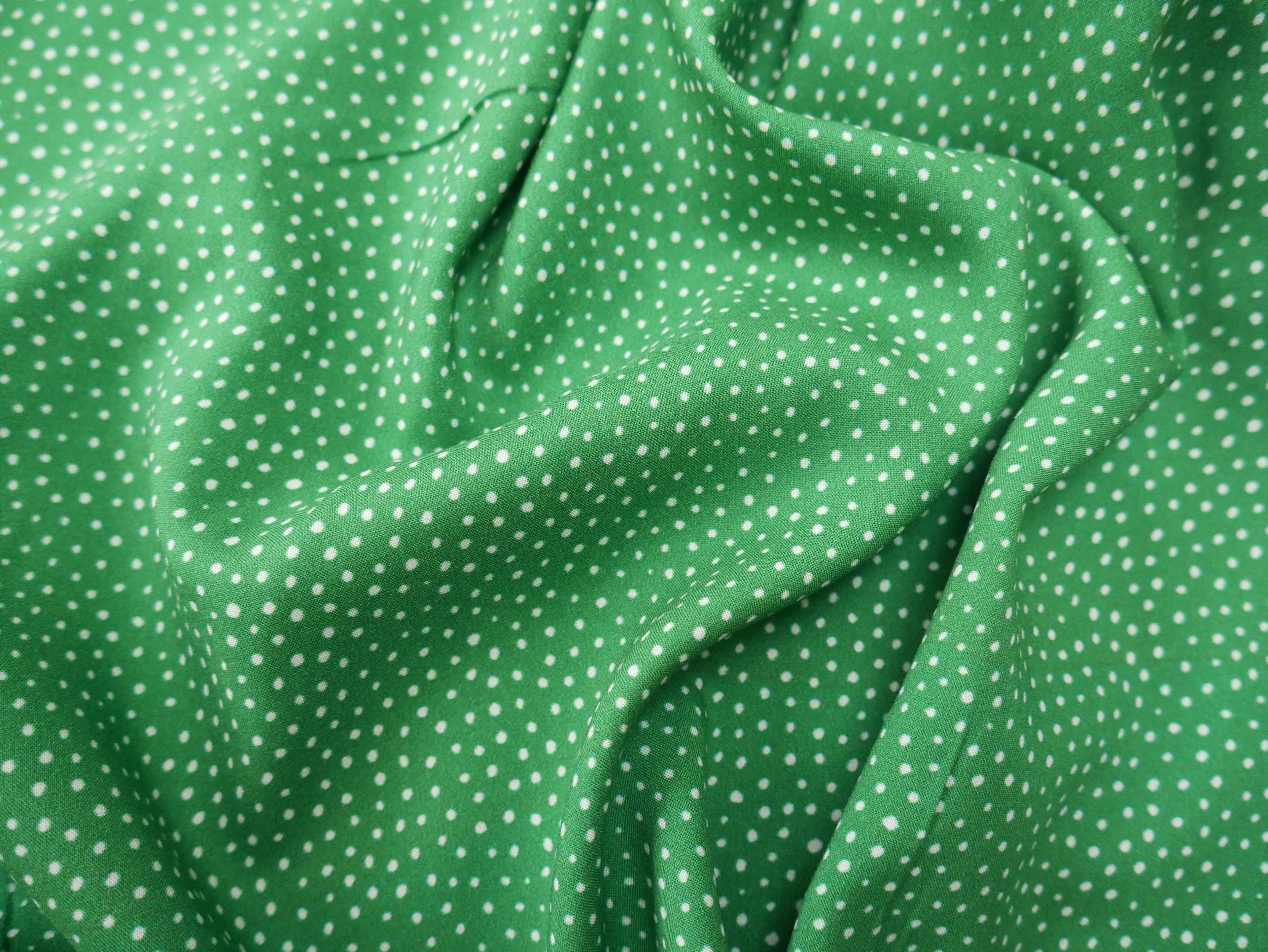 Lady McElroy Raining Dots Viscose Challis Lawn in Emerald-Viscose Challis-Flying Bobbins Haberdashery