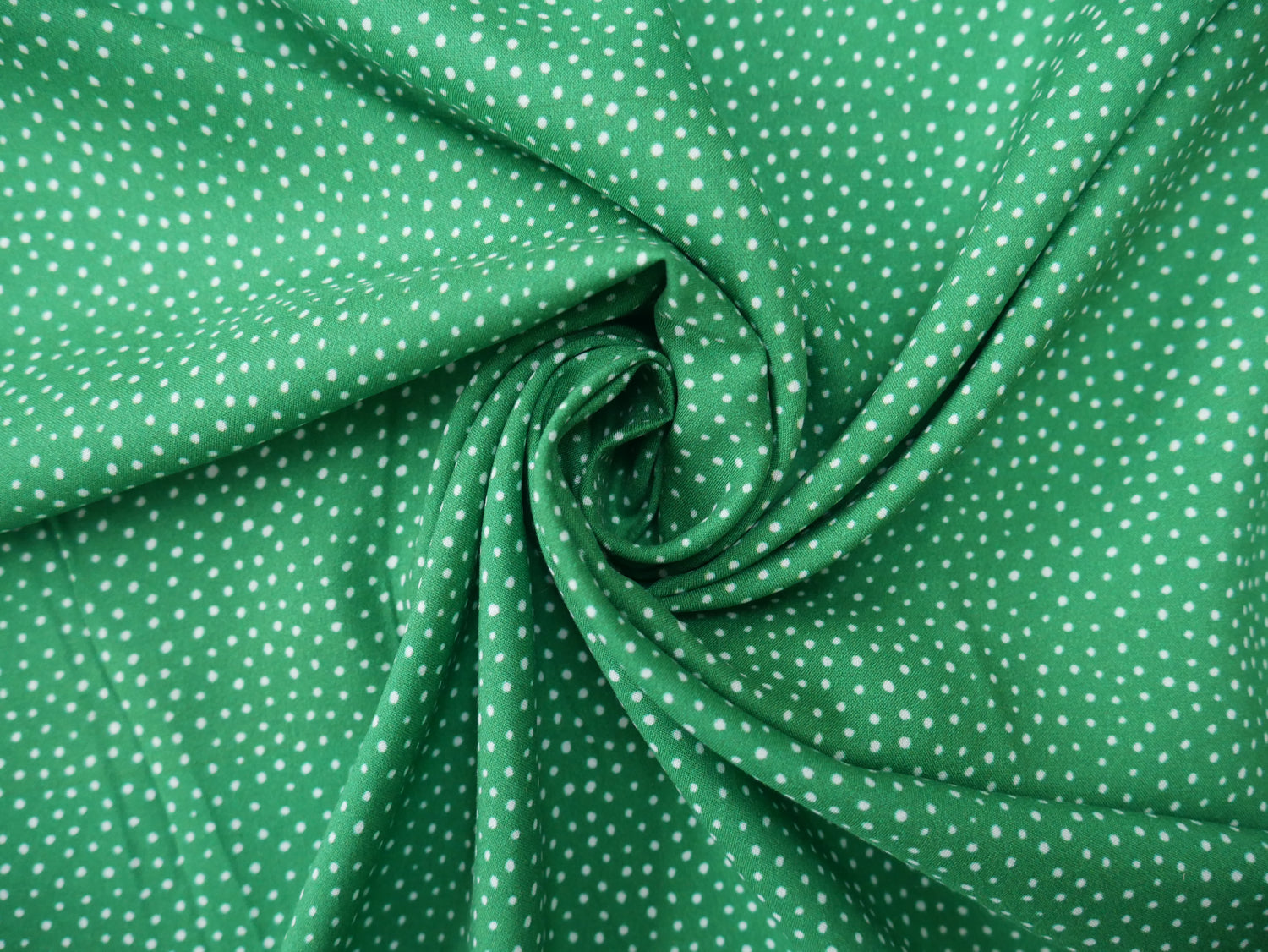 Lady McElroy Raining Dots Viscose Challis Lawn in Emerald-Viscose Challis-Flying Bobbins Haberdashery