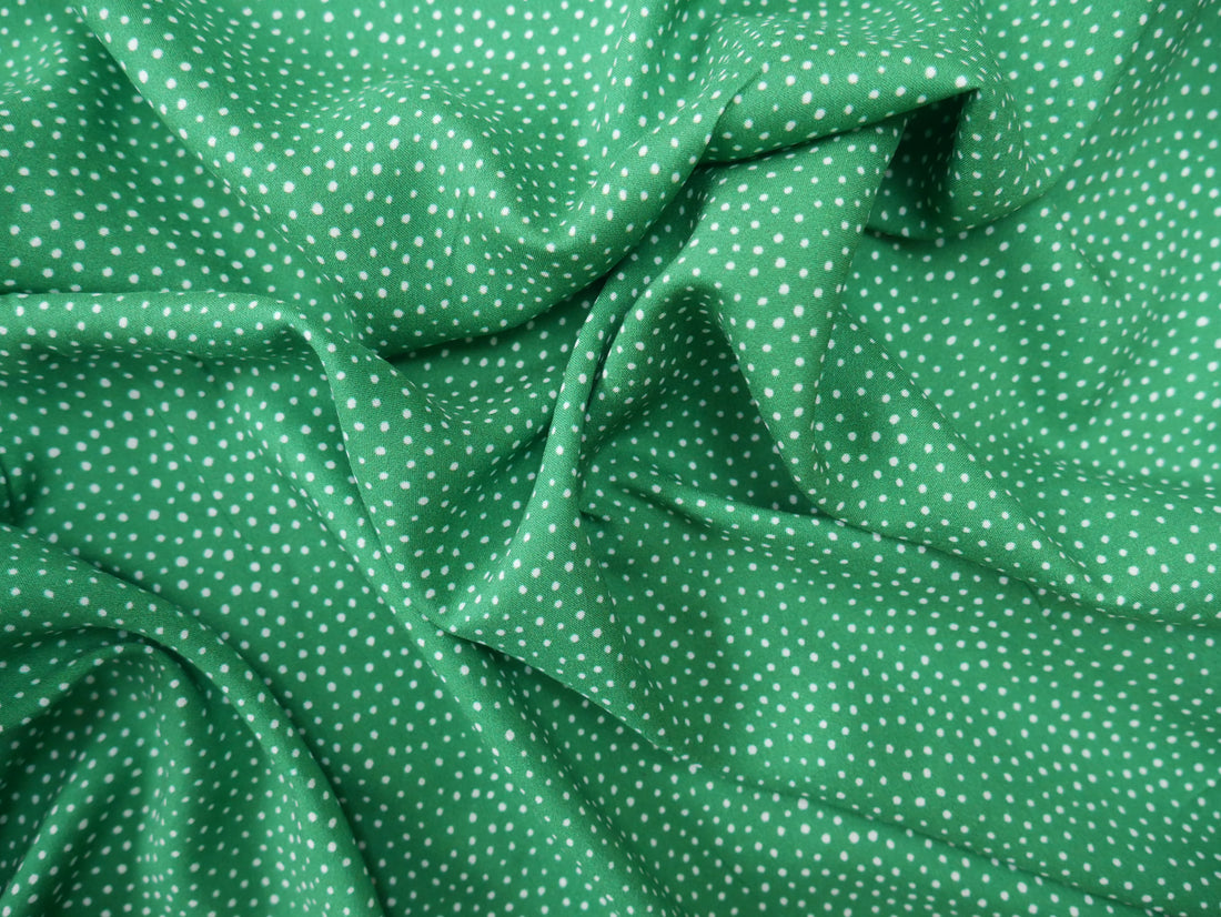 Lady McElroy Raining Dots Viscose Challis Lawn in Emerald-Viscose Challis-Flying Bobbins Haberdashery