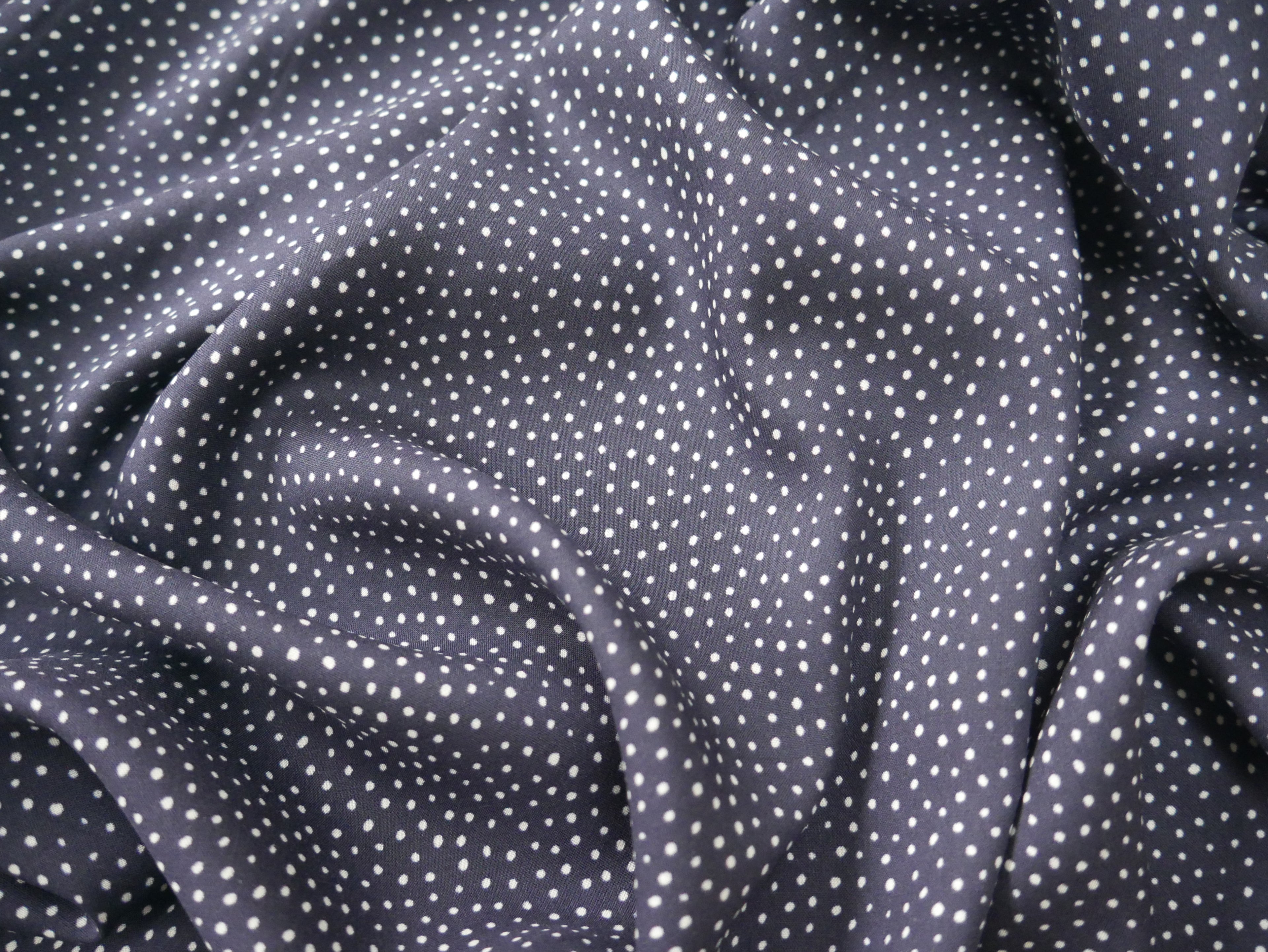 Lady McElroy Raining Dots Viscose Challis Lawn in Navy-Viscose Challis-Flying Bobbins Haberdashery