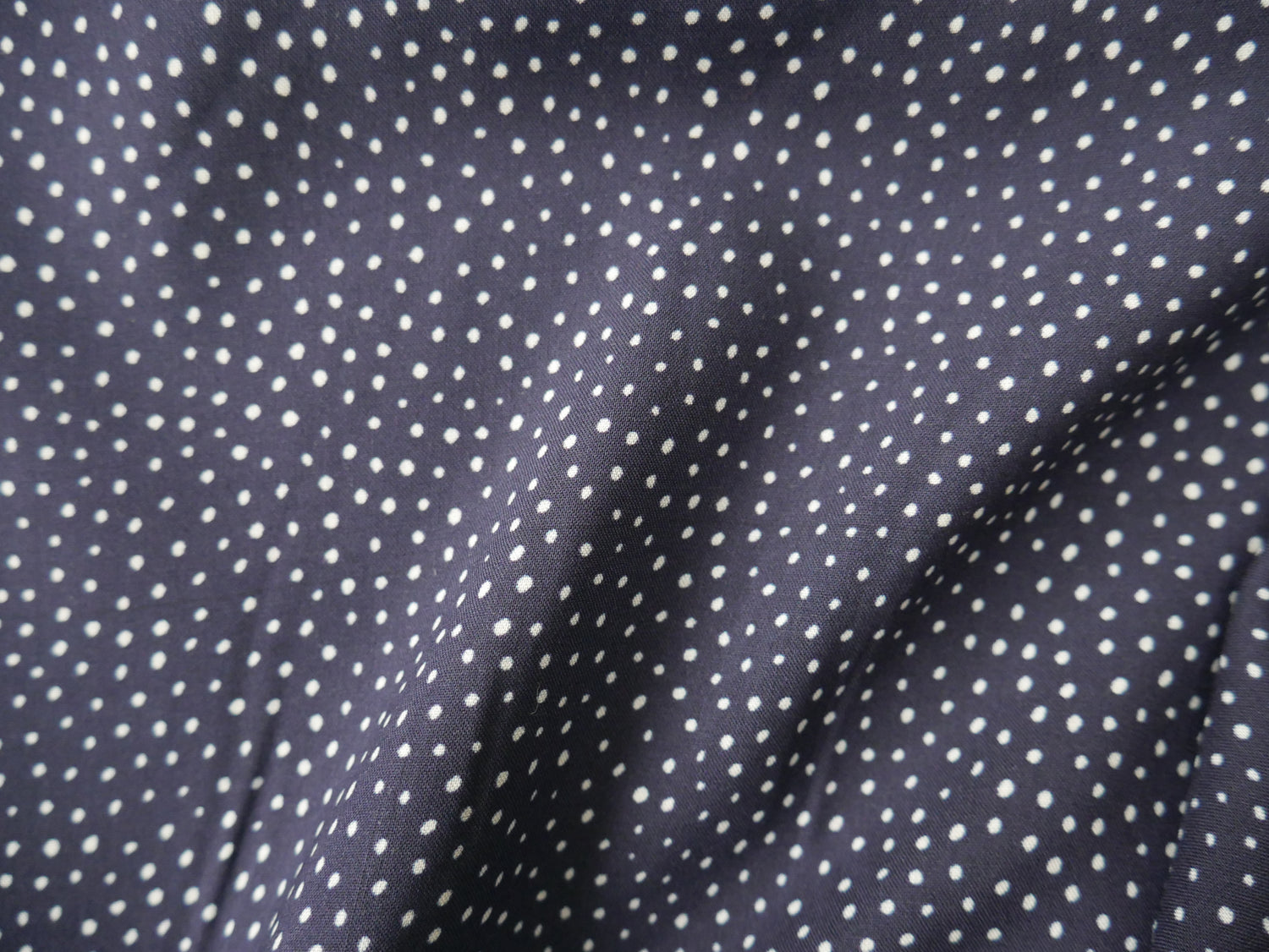 Lady McElroy Raining Dots Viscose Challis Lawn in Navy-Viscose Challis-Flying Bobbins Haberdashery