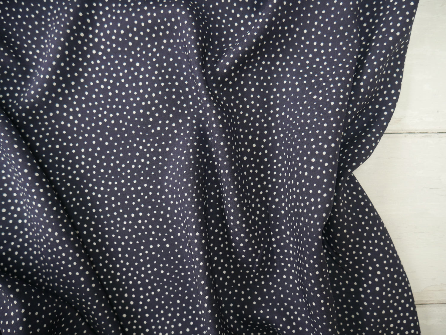 Lady McElroy Raining Dots Viscose Challis Lawn in Navy-Viscose Challis-Flying Bobbins Haberdashery