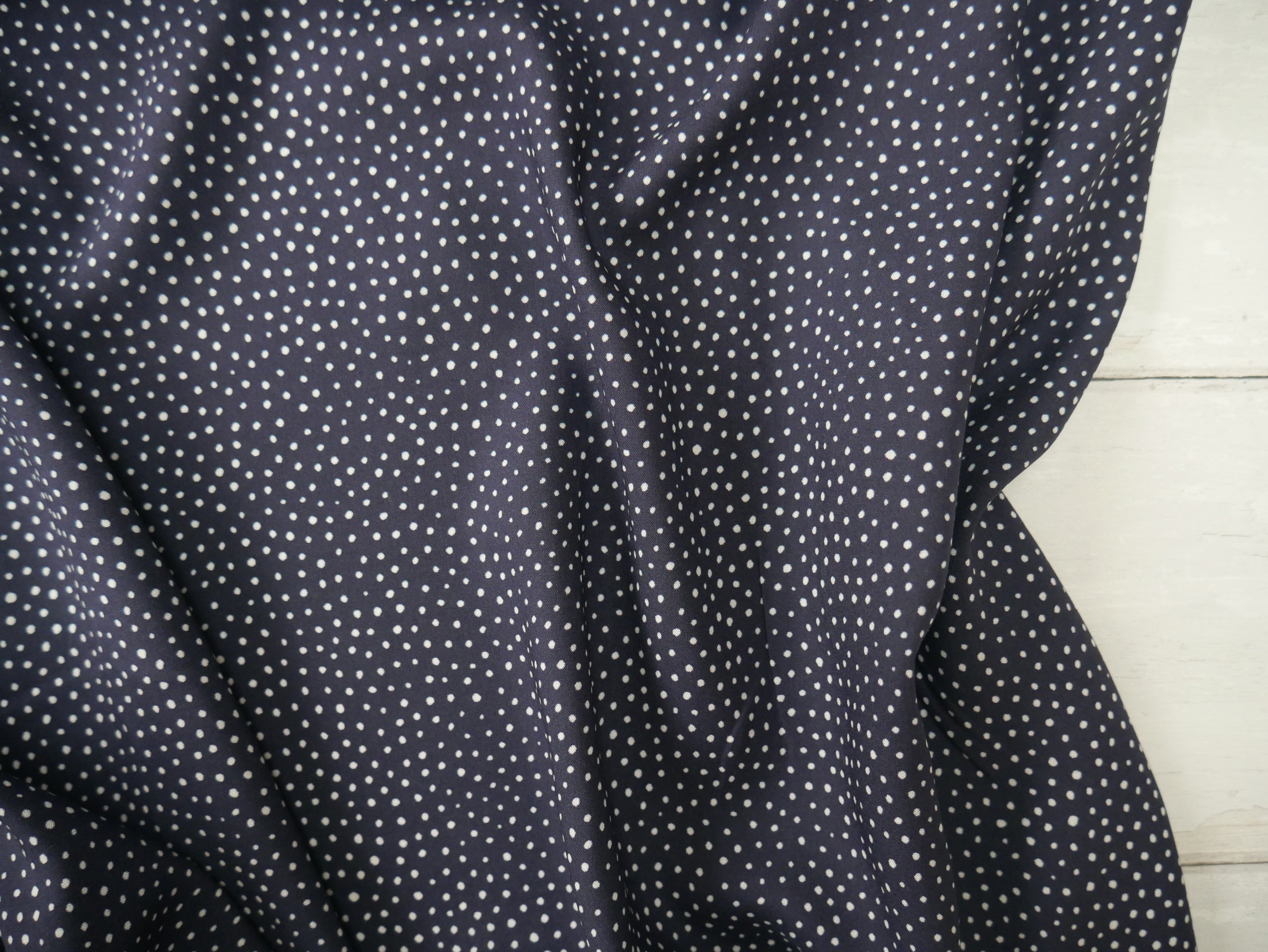 Lady McElroy Raining Dots Viscose Challis Lawn in Navy-Viscose Challis-Flying Bobbins Haberdashery