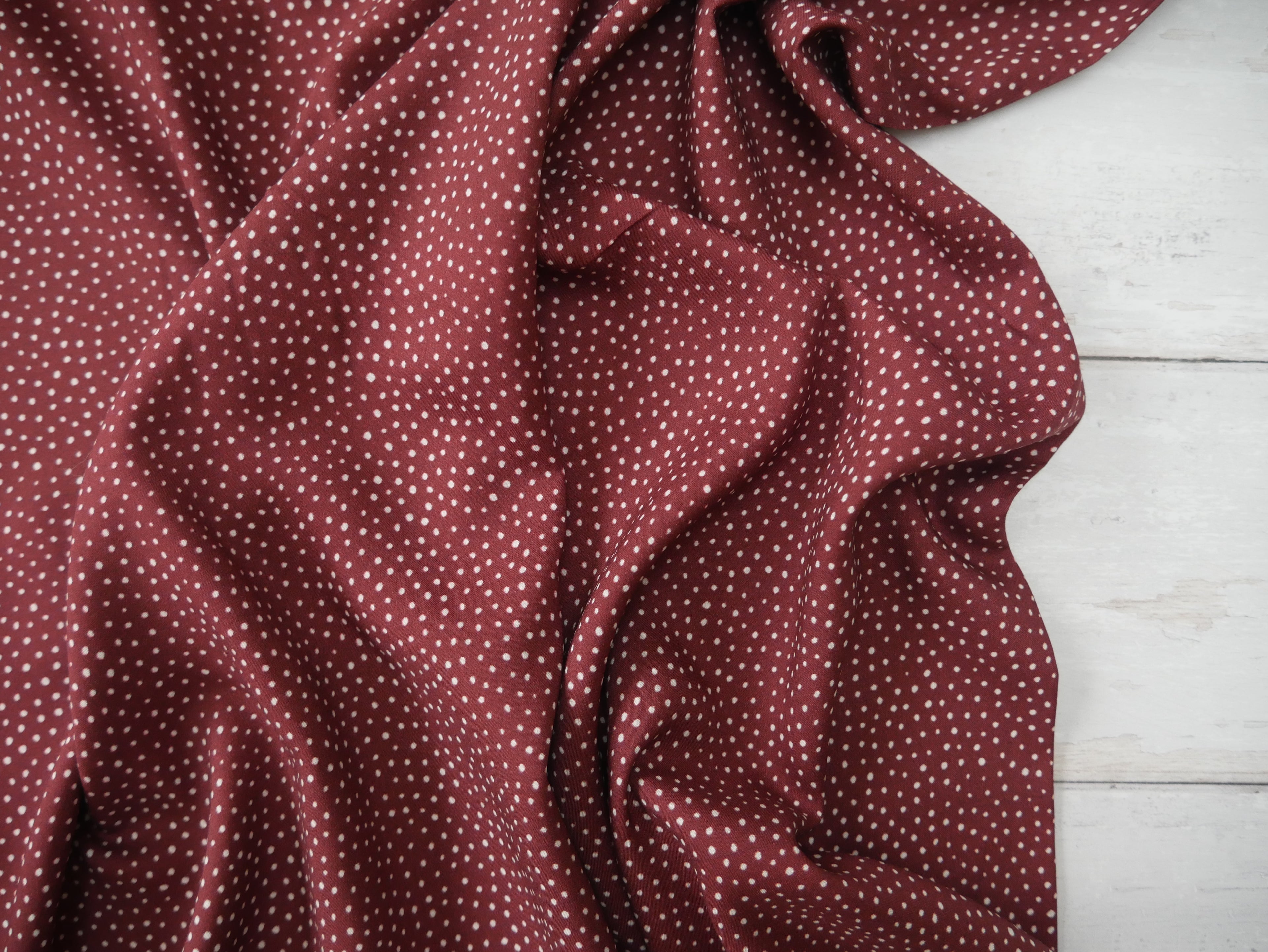 Lady McElroy Raining Dots Viscose Challis Lawn in Mocha-Viscose Challis-Flying Bobbins Haberdashery