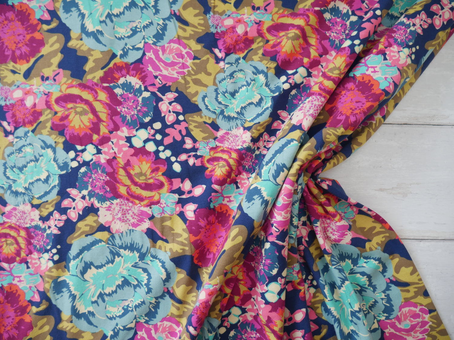 AGF Cotton Jersey in Boho Fusion Aqua Di Rose-Jacquard Knit-Flying Bobbins Haberdashery