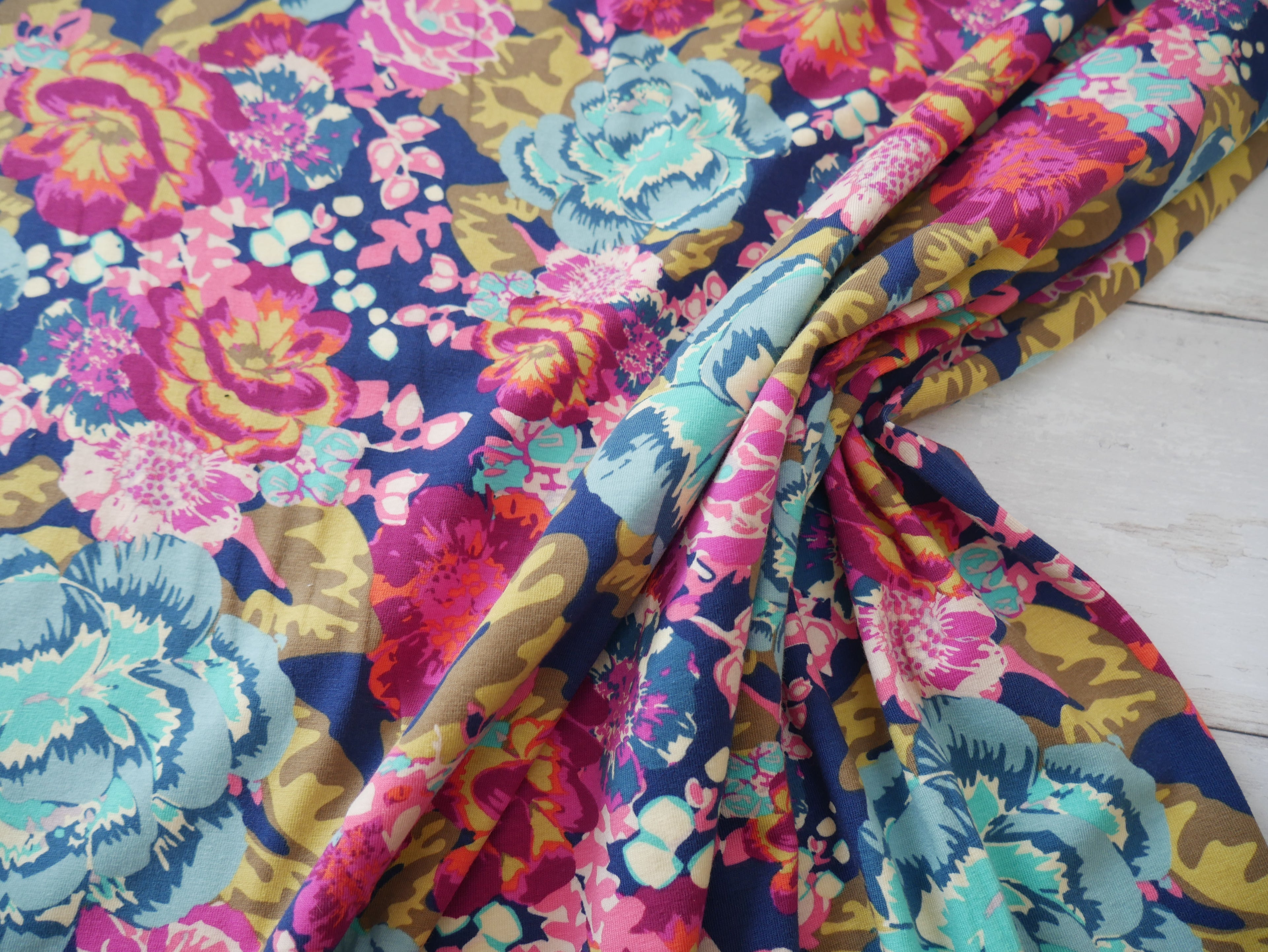 AGF Cotton Jersey in Boho Fusion Aqua Di Rose-Jacquard Knit-Flying Bobbins Haberdashery
